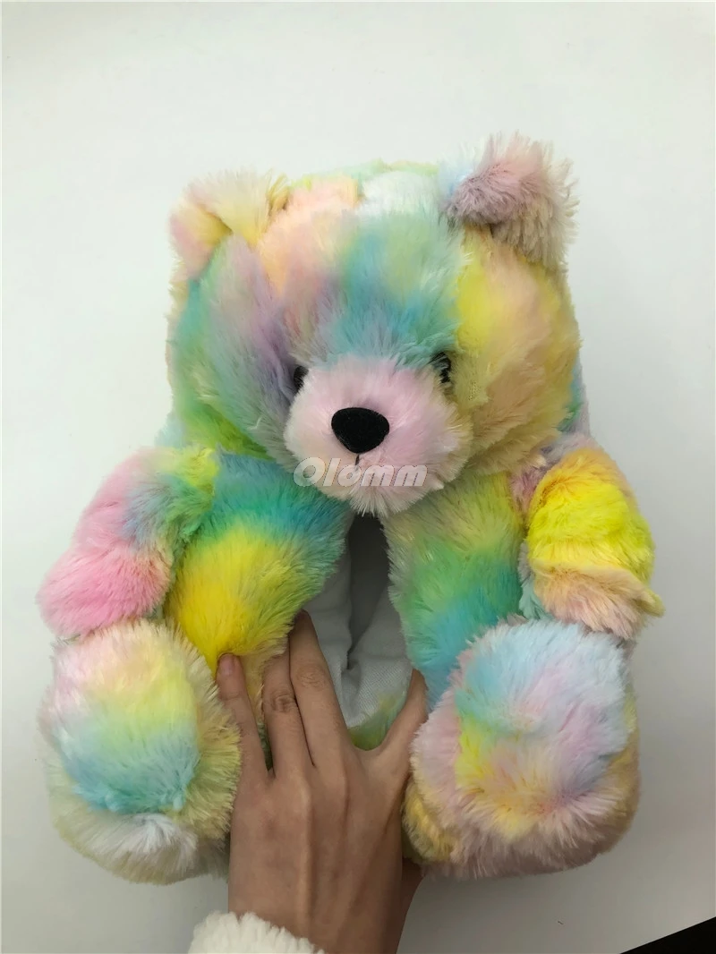 

2021 Plush Bear House Slippers Brown Women Home Indoor Soft Anti-slip Faux Fur Cute Fluffy Home Slippers Women Winter Teddy Shoe