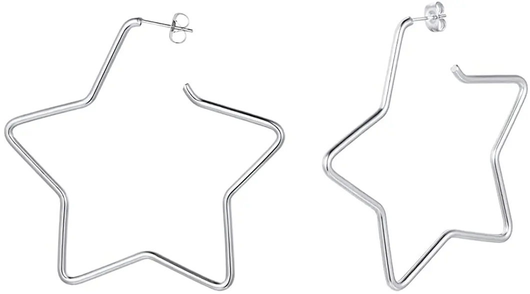 

Richsteel Fashion Star Hoop Earrings for Women Stainless Steel/18K Gold/Black Plated Big Earring Hoops Fit Sensitive Ears
