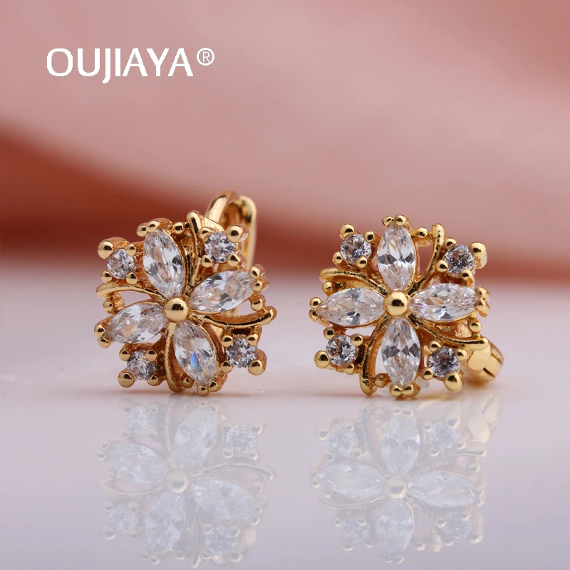 OUJIAYA новые свадебные серьги с белым цветком женские золотые капли натуральный