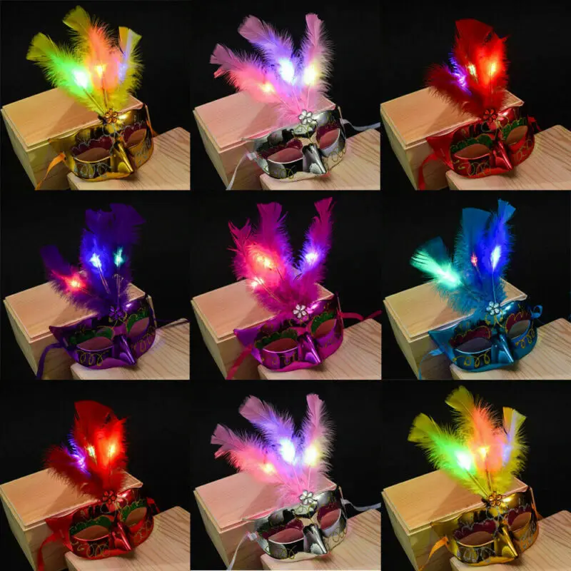 Женская Венецианская светодиодный ная маскарадная Маскарадная маска с перьями