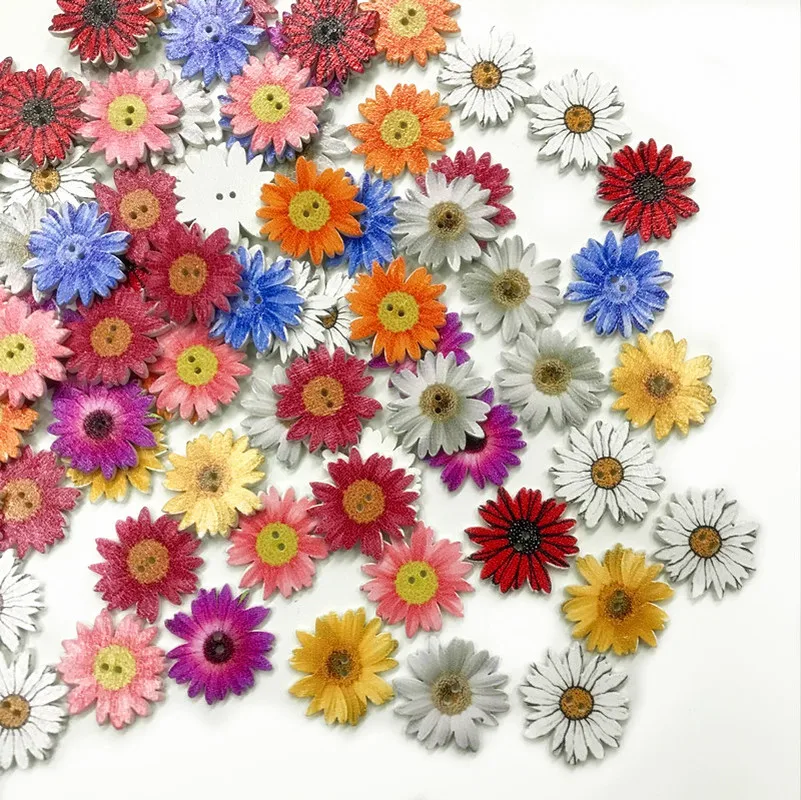 50pcs Flower Shape Mixed Color Wood Buttons Vintage with 2 Holes for DIY Sewing Crafts | Дом и сад