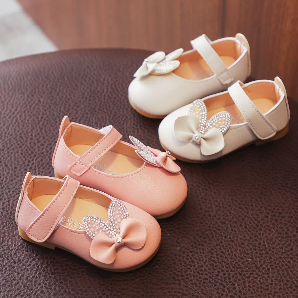 

Toddler Infant Kids Baby Girls Sandals Summer Solid Bowknot Bling Princess Shoes Non-Slip Flat Sandals