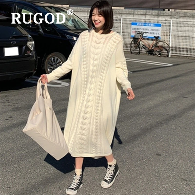 RUGOD зимнее длинное женское платье 2019 корейские шикарные прямые свободные