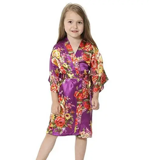 Flower Girl Kids Floral Silk Child Kimono Bridesmaid Bride Robe Women Satin Robes Wedding Nightgown Woman Bathrobe 4/8/12 Size