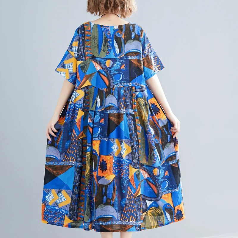 Европейская мода Boho женское летнее платье 2019 с коротким рукавом плюс размер