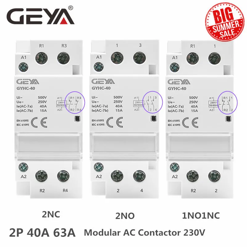 

New GEYA Din Rail AC Contactor 2P 40A 63A 2NO 2NC 1NO1NC House Use or For Charging Pile Contactor Good Quality