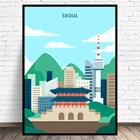 Сеул, Южная Корея, город, логотип, пейзаж, мультфильм, простой плакат, холст, живопись, печать для комнаты, искусство, Декор, роспись