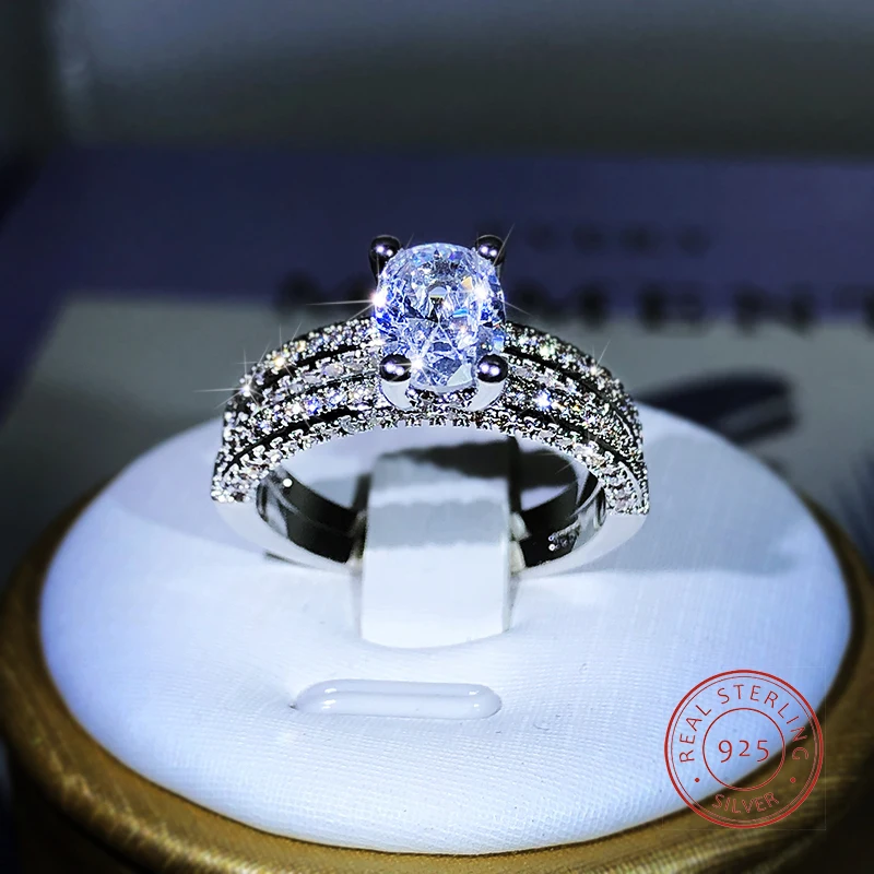 

Elegant Four-Claw CZ Women Wedding Rings 925 Silver Luxury 2Pcs Set Jewelry Statement Lady Rings Party Fancy Anniversary Gift
