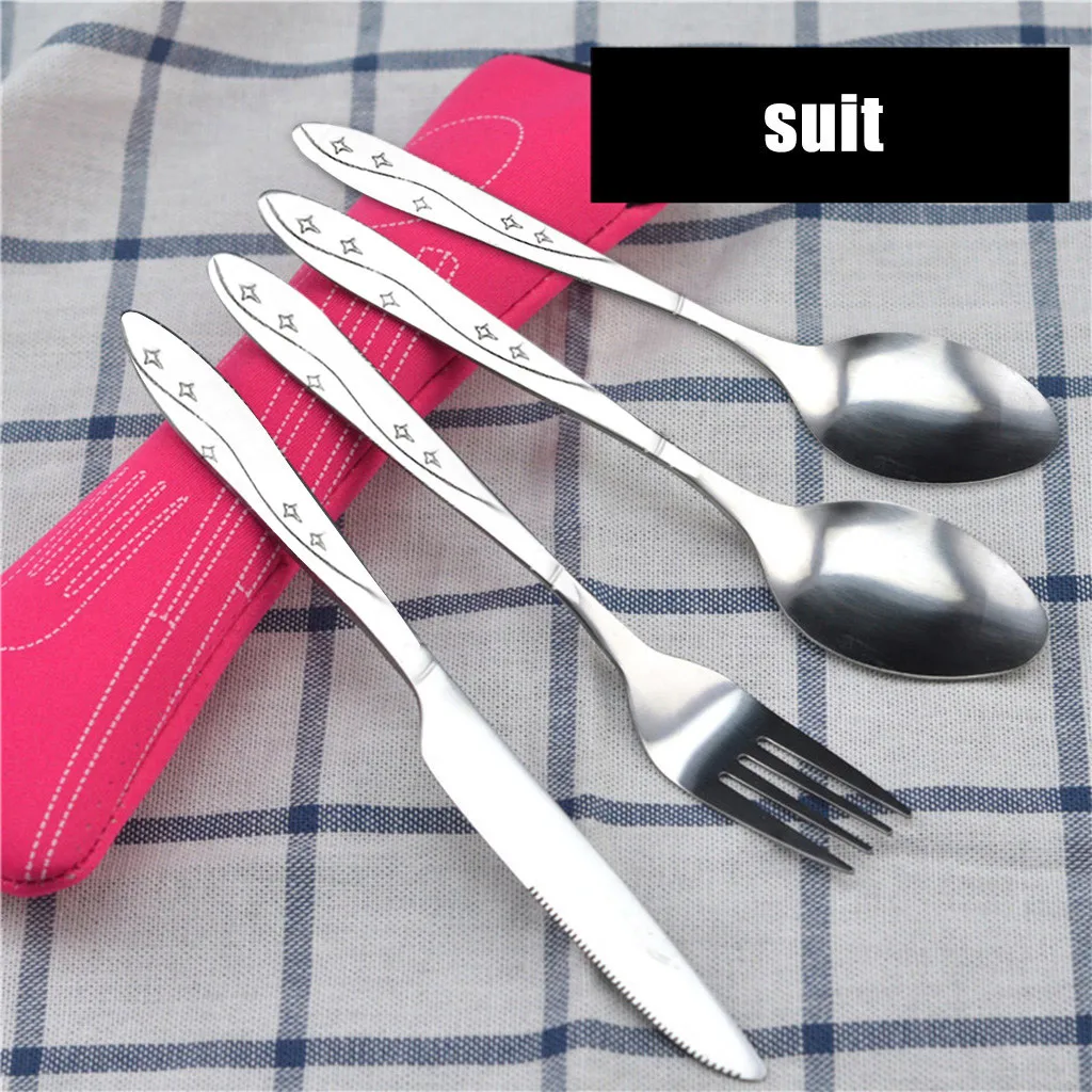 

4 Pcs Stainless Steel Knifes Fork Spoon Family Travel Camping Cutlery Eyeful Dinnerware Cubertera