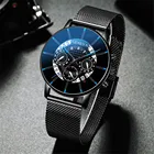 Мужские ультратонкие часы, деловые кварцевые часы с сетчатым ремешком из нержавеющей стали, 2021