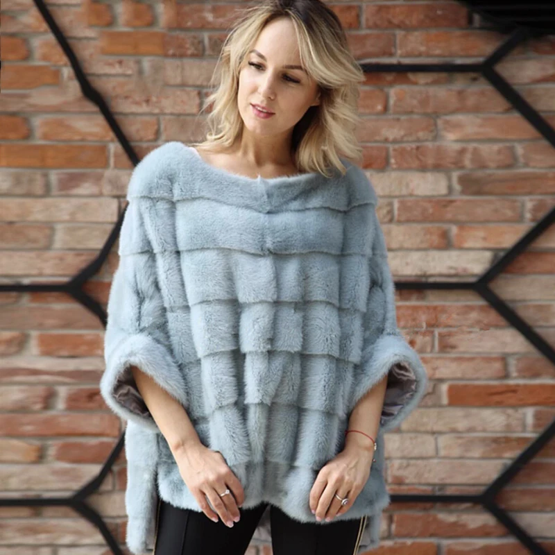 FURSARCAR 2021 New Real Mink Fur Shawls Luxury Women Winter & Autumn Mink Fur Coat Natural Mink Fur Poncho For Female