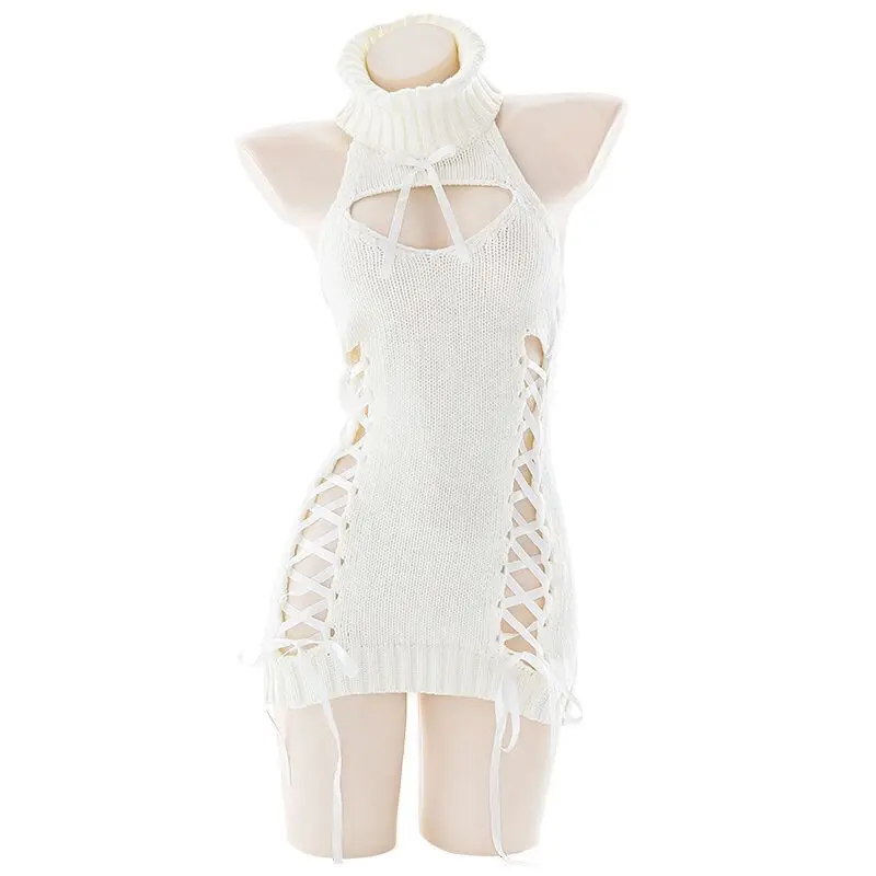 

Women Sleeveless Backless Virgin Killer Sweater Sexy Turtleneck Open Chest Hollow Knitted Pullover Fall Sweater Exotic Role Play
