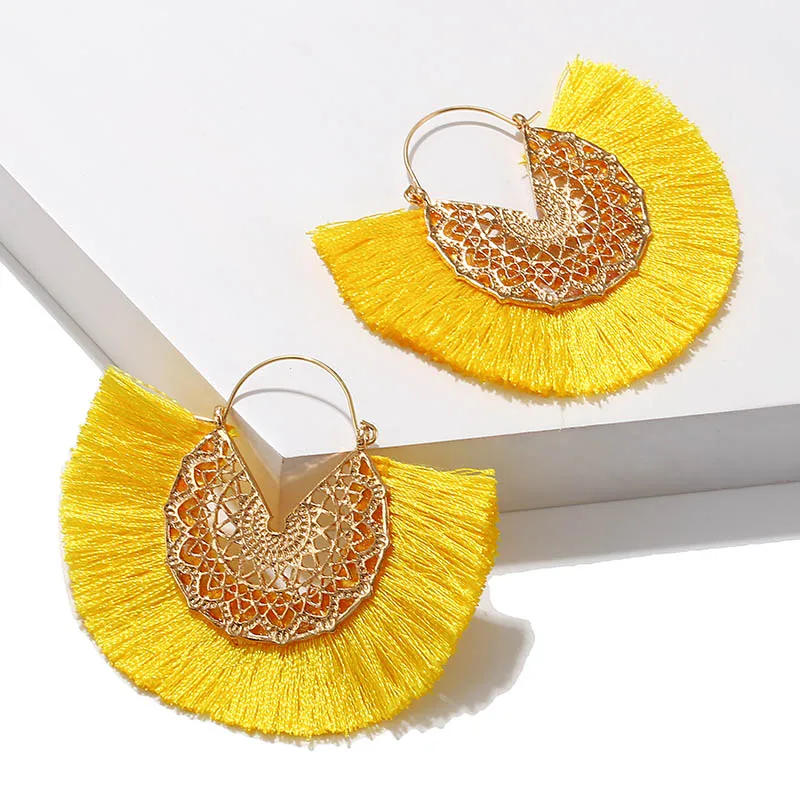 F-yellow Разноцветные богемные этнические серьги-кисточки DIY серьги шерстяные Ретро подвеска с длинной кисточкой Темперамент Преувеличенные ювелирные изделия - Окраска металла: F-yellow