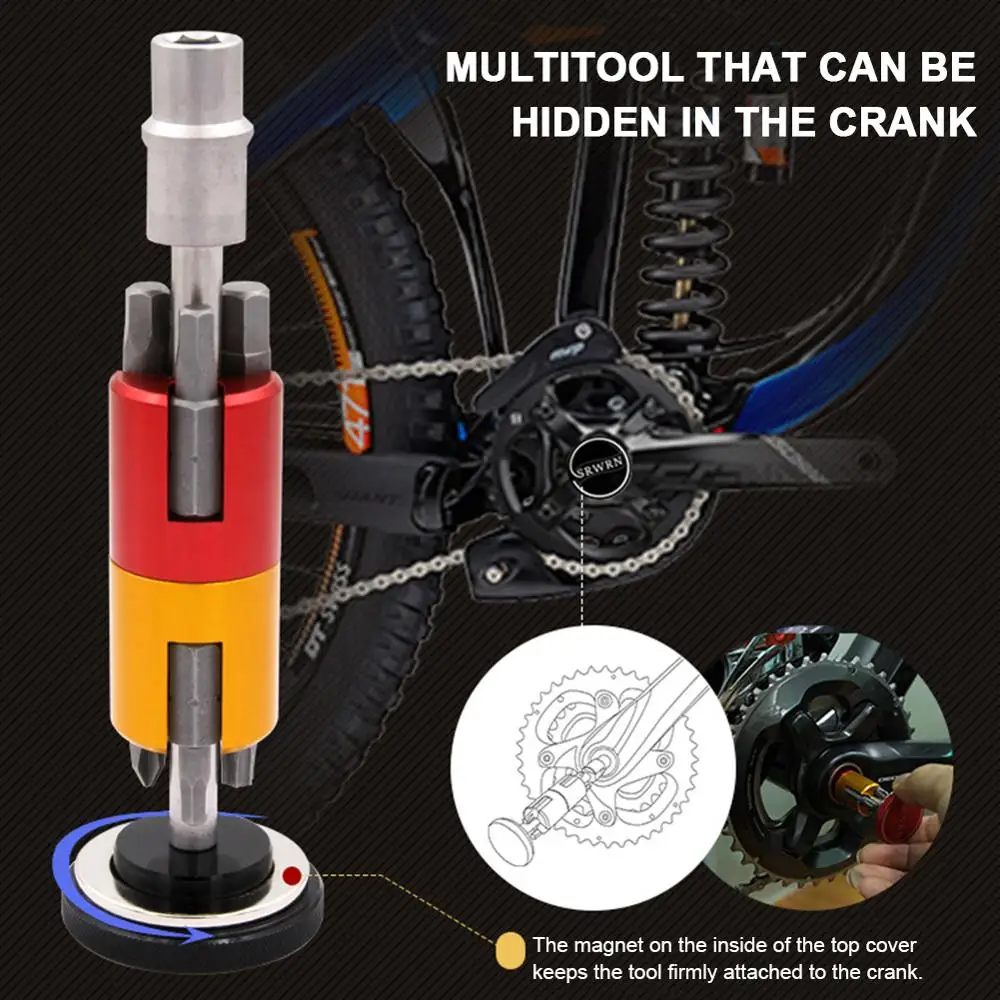 

Portable Bike Multitool Bike Repair Tool Multi-Function in Crank with Hex Wrench Screwdriver Bits