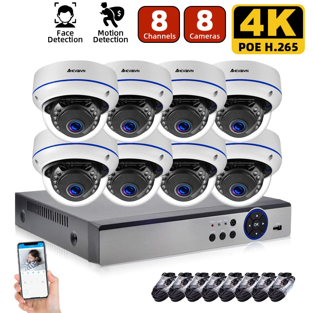 

8CH 4K NVR 8MP Dome POE IP Camera Home/Outdoor ONVIF H.265 Security Systems Kit CCTV Video Surveillance NVR Kits XMEYE