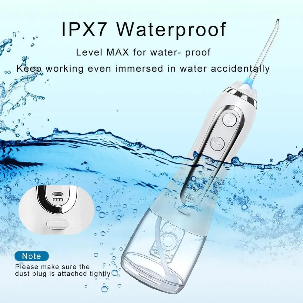 

Oral Irrigator with 300ML Water Tank Portable Dental Water Jet IPX7 Irrigator for Cleaning Teeth USB Rechargeable Water Flosser