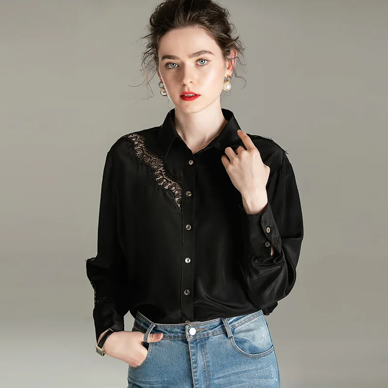 Белая кружевная Офисная Женская Базовая рубашка Деловые женские топы блузки из