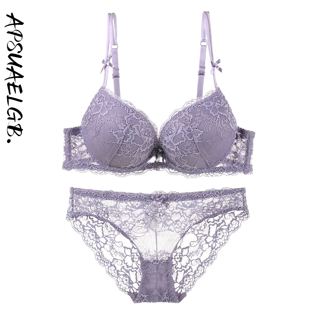 

APSUAELGB.- European and American lace thin sponge cup sexy lingerie lace gathered up bra set lingerie set