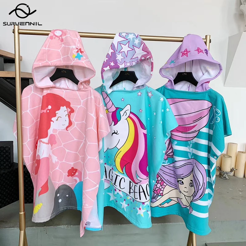 Baby Accessories Cartoon Beach Bath Towel Child Kid Hooded Cloak Bathrobe Quick Dry Cotton Poncho Towel Children Swimming Towels images - 6