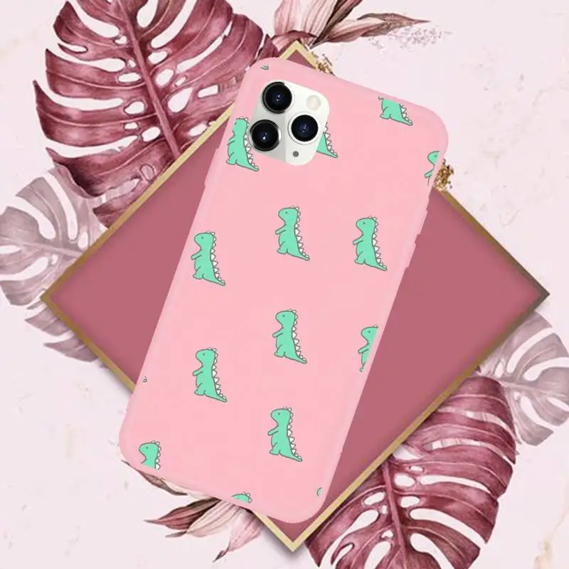 

dinosaur Phone Case Pink Candy Color for iPhone 11 12 mini pro XS MAX 8 7 6 6S Plus X SE 2020 XR