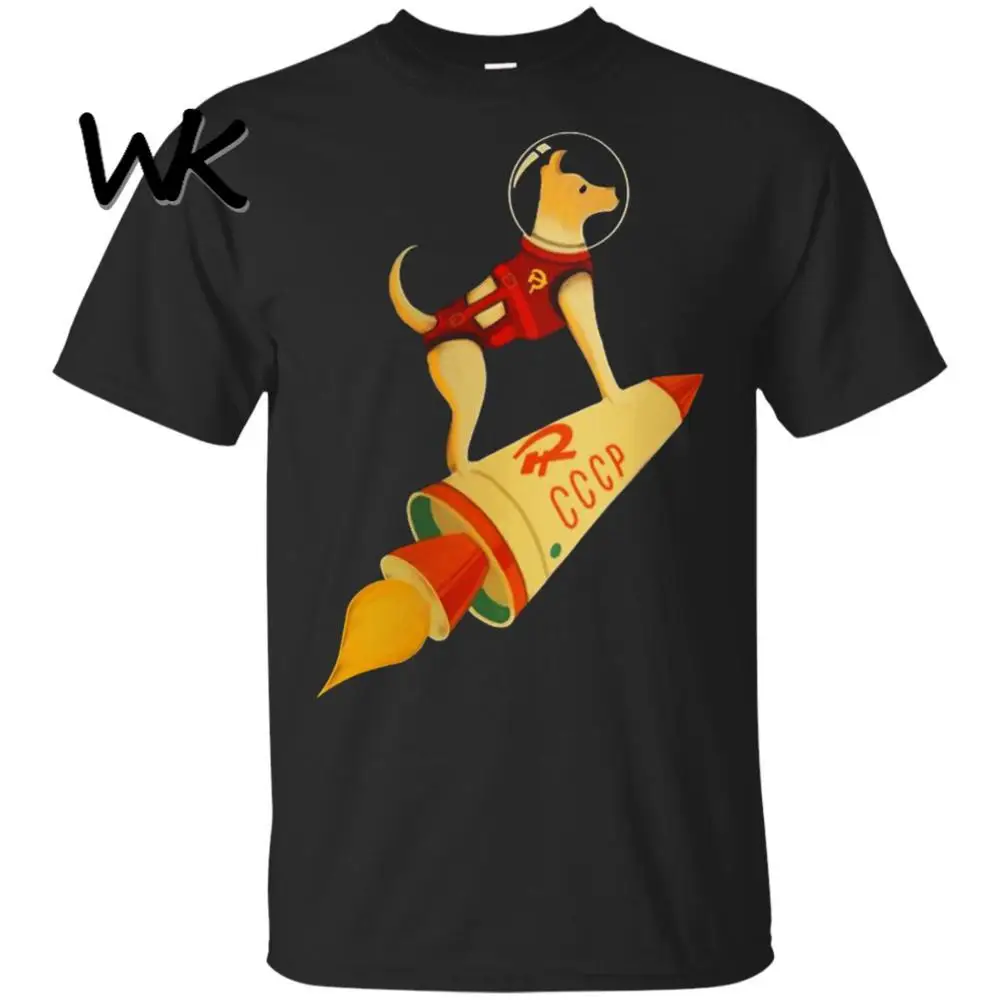 

WK Cccp Soviet Laika The Russian Space Super Rocket Dog Short Sleeve Tee 100% Cotton Mens Summer Sale T Shirt Funny Tee Shirts