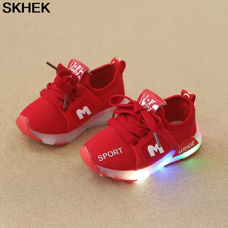 SKHEK Spring and autumn children luminous shoes boys girls running baby flash single LED lights sneakers | Детская одежда и обувь