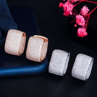 cwwzircons double sided micro paved cubic zirconia white gold color cz stone rectangle hoop earrings for ladies jewelry cz910