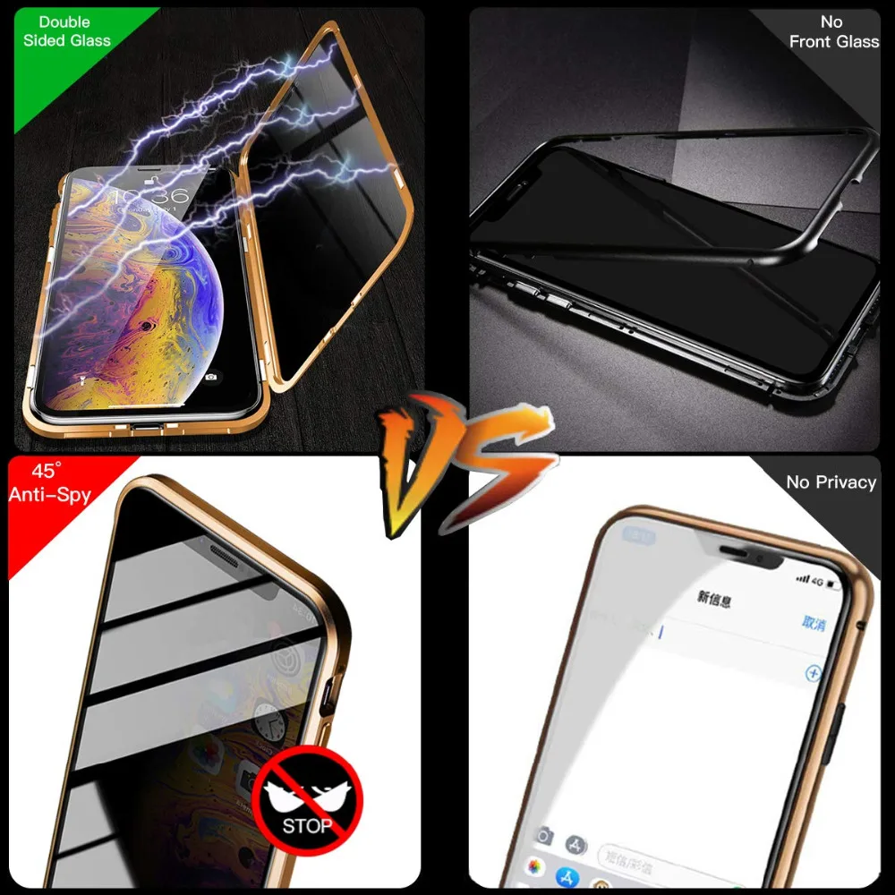 Privacy Magnetic Cases For iPhone 7 8 6 Plus X XS MAX XR 6S Anti Peeping Double Sided Tempered Glass Mobile Cover | Мобильные