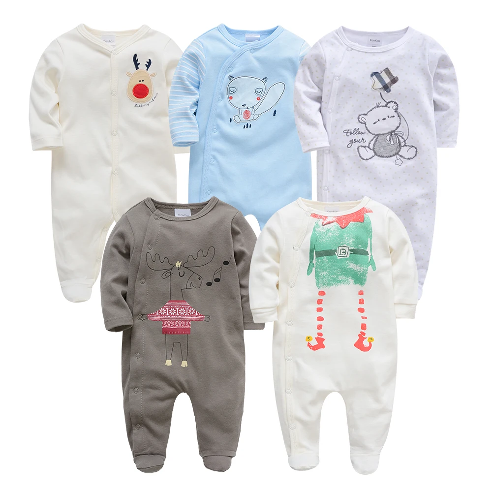 

Kavkas Newborn Gown Baby Boy Pajamas Long Sleeve Sleepwear Set Baby Clothing Cartoon Printed 5-Piece Set macacao bebe