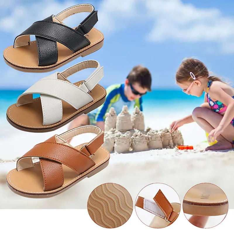 

Summer 2021 Boys Girls Black White Shoes Baby Children's Sandals Non-slip Sandals Casual Soft Leather Sandals Beach Shoes Kids