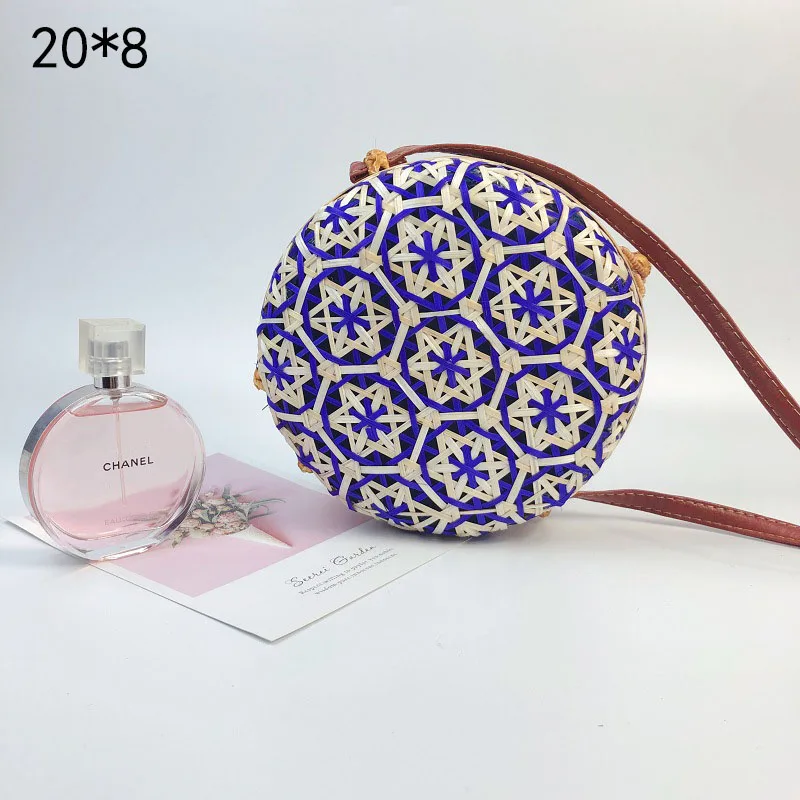 Круглая плетеная соломенная сумка, сумка из ротанга, женские сумки для путешествий, маленькие пляжные сумки, женские летние полые пляжные сумки ручной работы, сумки на плечо - Цвет: BT903purple