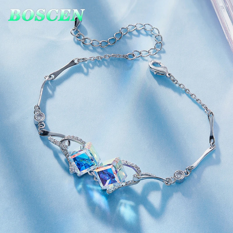 BOSCEN украшенный кристаллами от Swarovski разноцветный браслет для женщин девушка подарок на день рождения милый роскошный квадратный элегантный