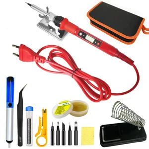 80w digital electric soldering iron set kit welding iron staion 110v 220v with soldering paste flux tips stand tool bag free global shipping