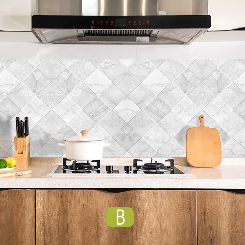 60*200cm Kitchen oil-proof wall stickers cooker high temperature waterproof tile cabinet range hood refurbished wallpaper - Цвет: 60x200cm