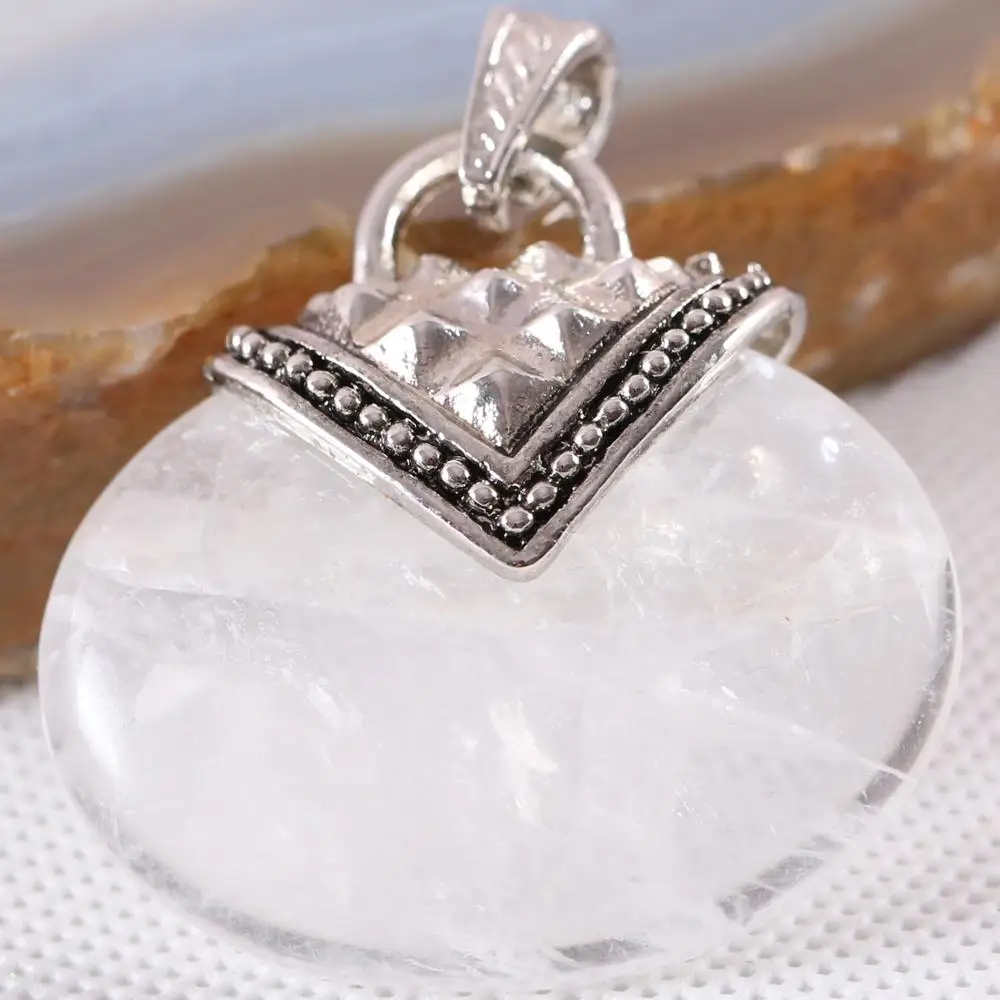 Овальная подвеска подходит ожерелье 40x40 мм натуральный драгоценный камень кабина бусина кабошон белый кристалл для мужчин женщин ювелирные изделия подарок K1179