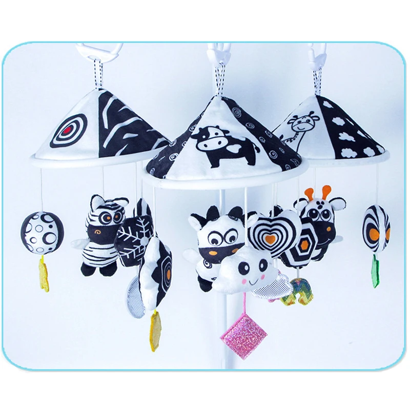 New Black White Baby Rattle Bed Hanging Around Cartoon Animals Wind Chime Exercise Newborn's Vision And Hearing Under 3 year | Игрушки и
