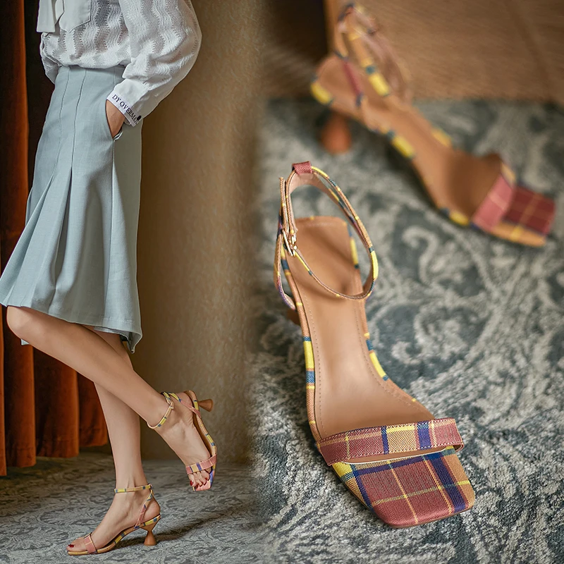 

Hot sale ladies sandals natural leather plus size 22-26.5cm strap buckle Blackjack heel shoes for women sandals summer shoes