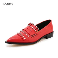 2021 spring new rivet high heeled lady pumps shallow pointed toe woman shoes party shoes slip on genuine leather party shoes