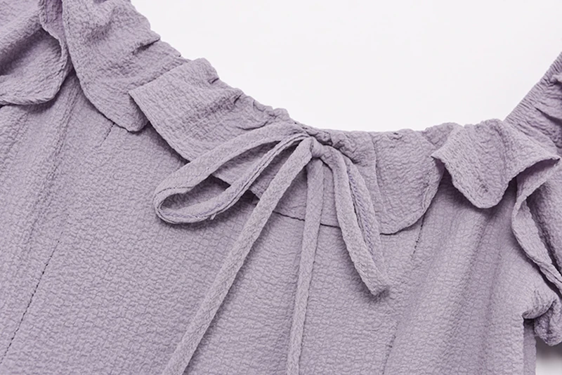 

[EAM] Women Purple Bandage Ruffles Dress New Square Collar Short Sleeve Loose Fit Fashion Tide Spring Summer 2021 1DD8983