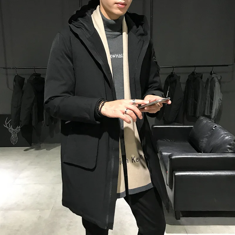 Модный мужской пуховик в длинном параграфе случайный белый гусиный пух с теплым