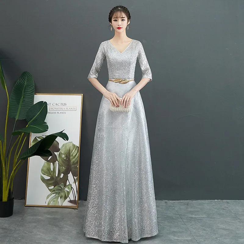Женские Роскошные Блестки с поясом v-образным вырезом Сексуальные Cheongsam Chinsese Qipao Цвет Новинка вечерние платья макси плюс размер 3XL 4XL