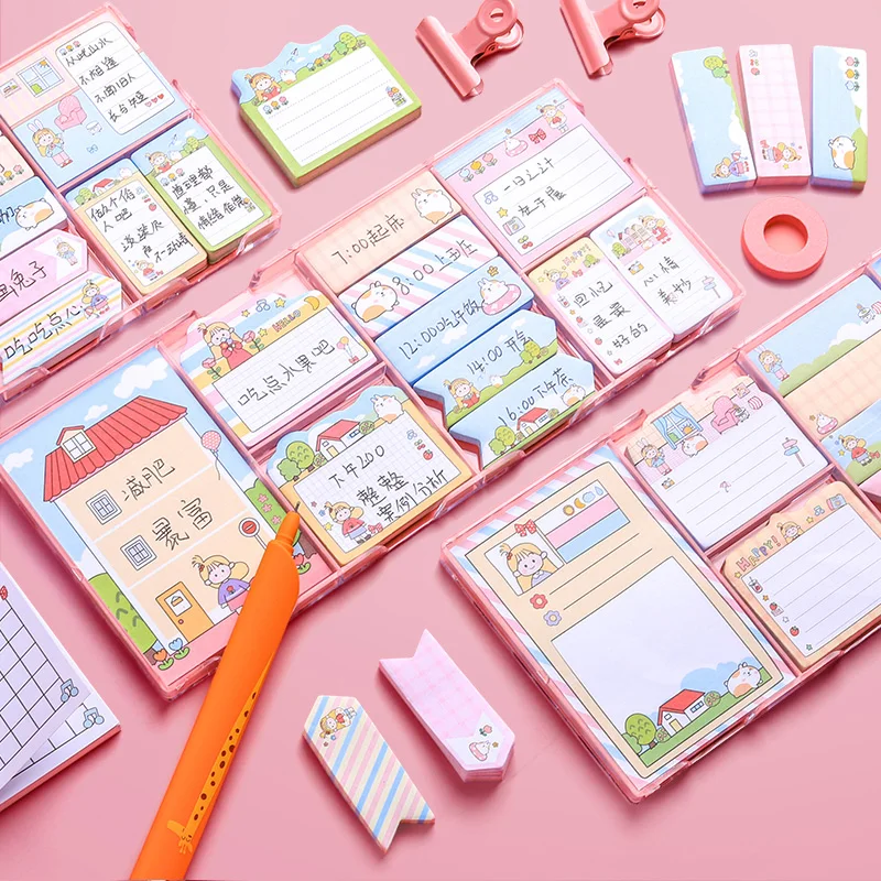 

550 Sheets Sticky Note Set Sticky Cute Cartoon Note Paper for Students Japanese Girl Heart Ins Style Folding Tearable Internet