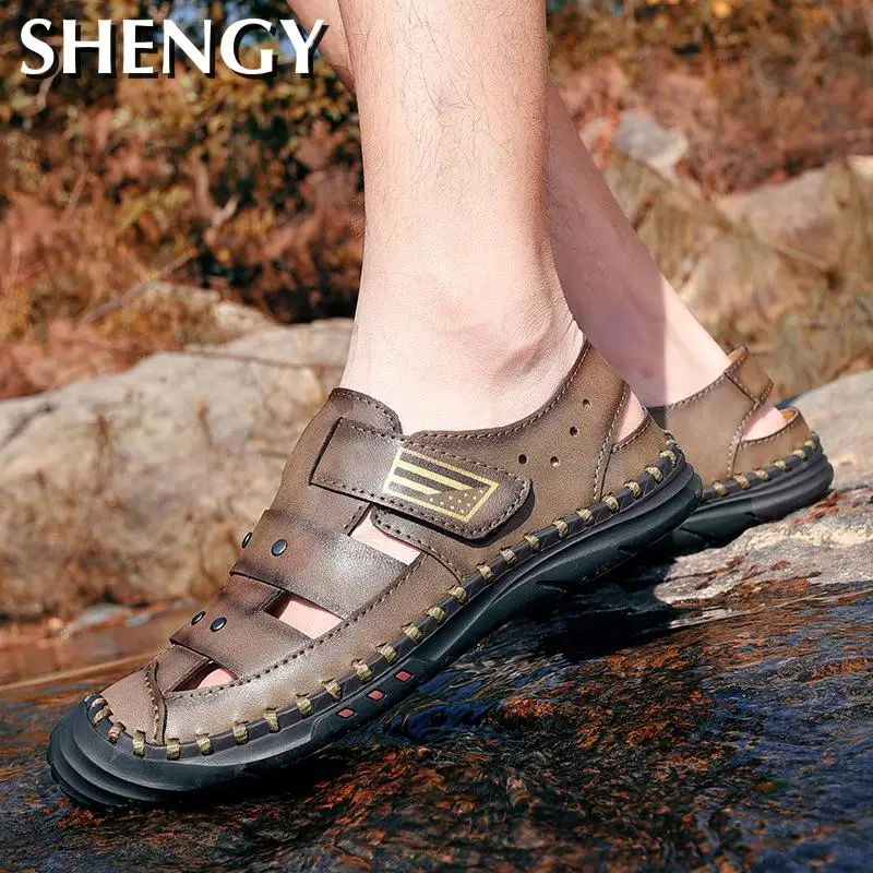 Сандалии мужские дышащие Повседневная пляжная обувь с прорезями Нескользящие