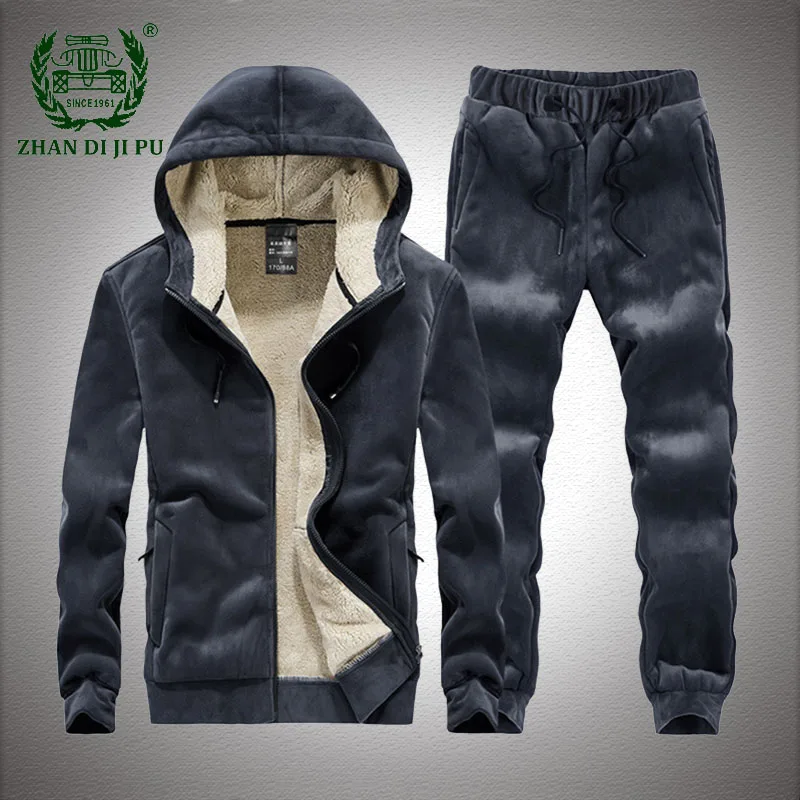 

Winter Thick warm Tracksuits Sets Men Fleece Jackets+Sweatpants Two Pieces Suits Male Lamb Wool Hooded Sportwear Mens Pants 8XL