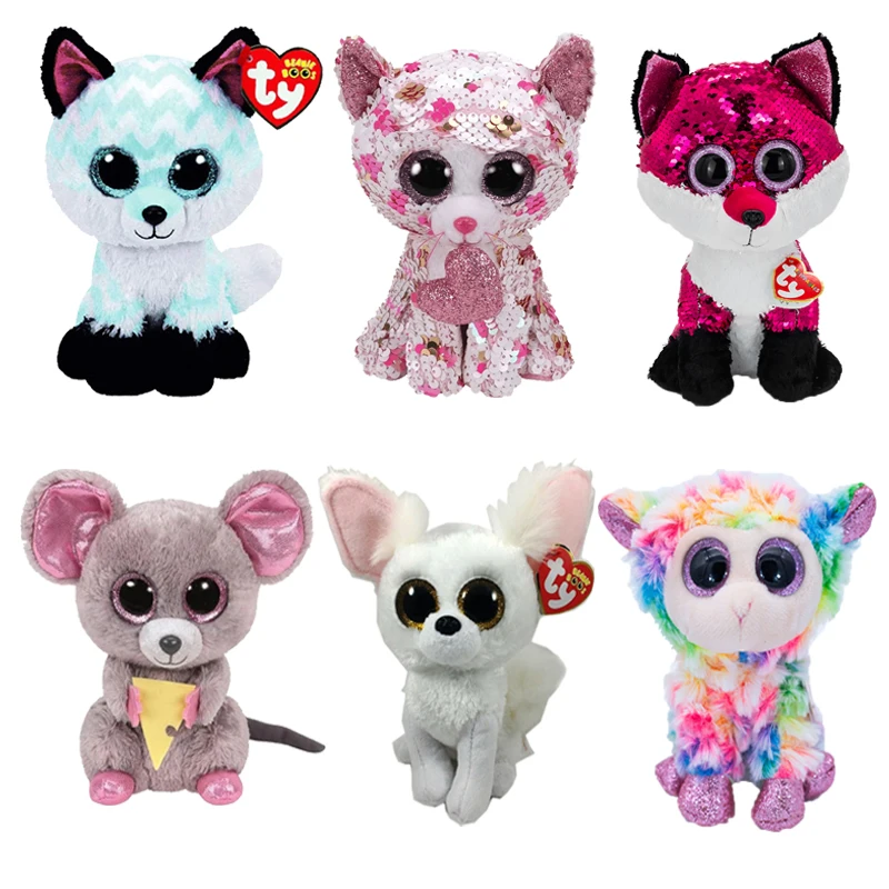 Ty Beanie Boos плюшевая милая кукла с большими глазами 15 см серия kawaii Fox овечка мышь кот