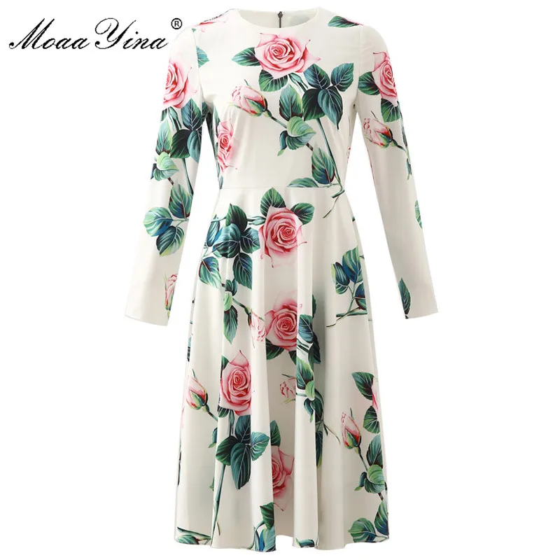 MoaaYina модное дизайнерское платье весна осень женское с длинным рукавом цветочным