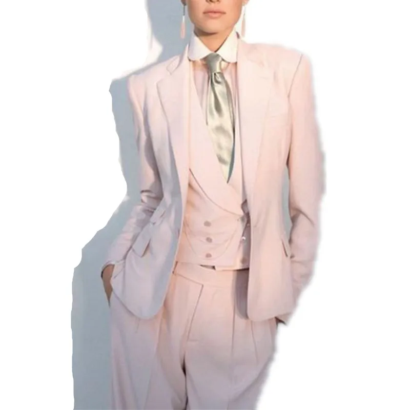 Новинка 2020 женские розовые деловые костюмы для офиса из 3 предметов Женская