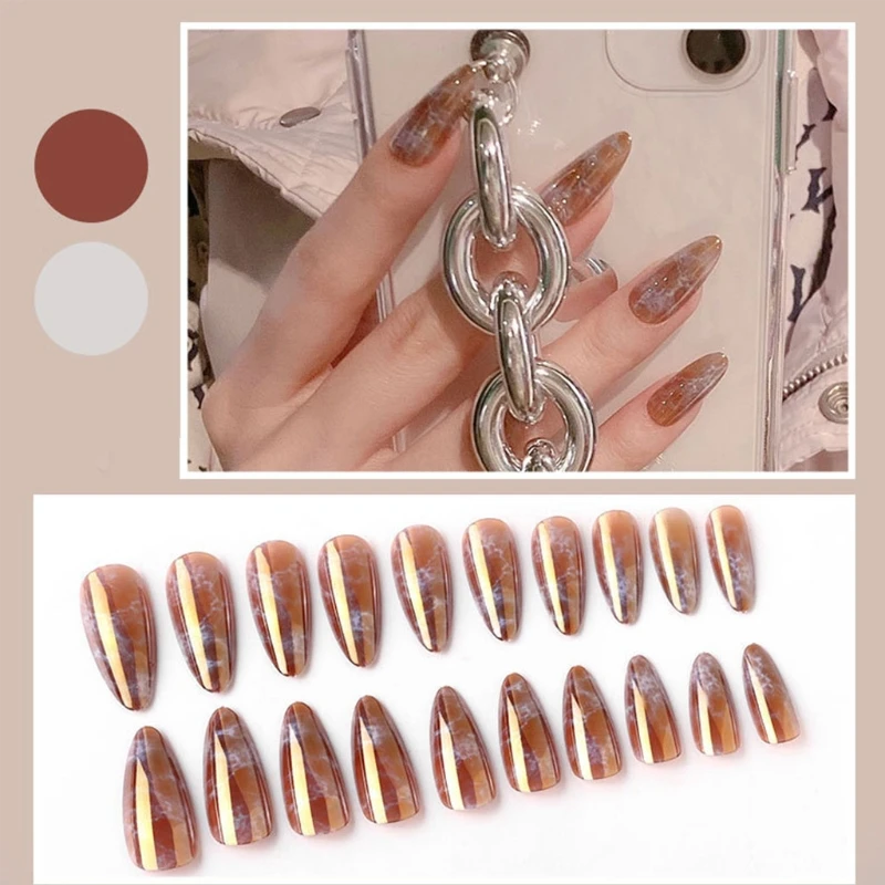 

Q1QD 24pcs Gradient Aurora Mirror Design False Nail Wearable Long Stiletto Press on
