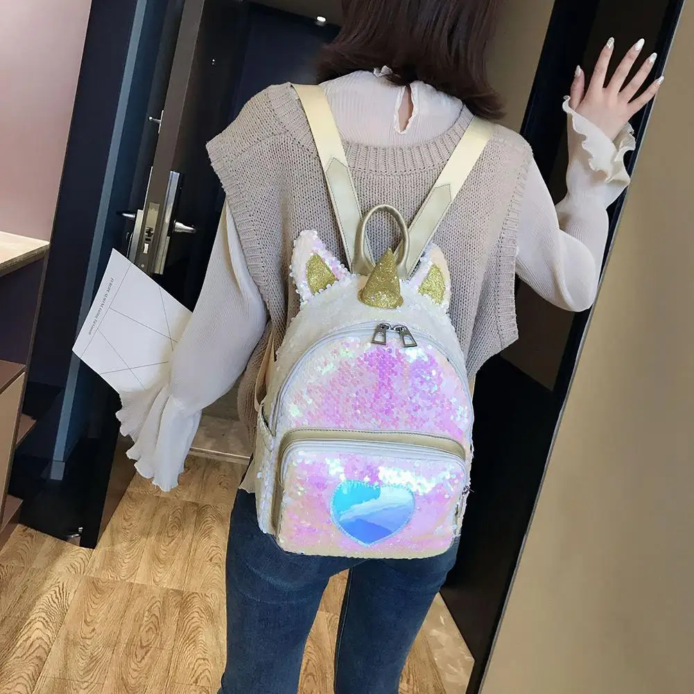 Студенческий рюкзак с блестками Сумка единорогом женские рюкзаки для девочек