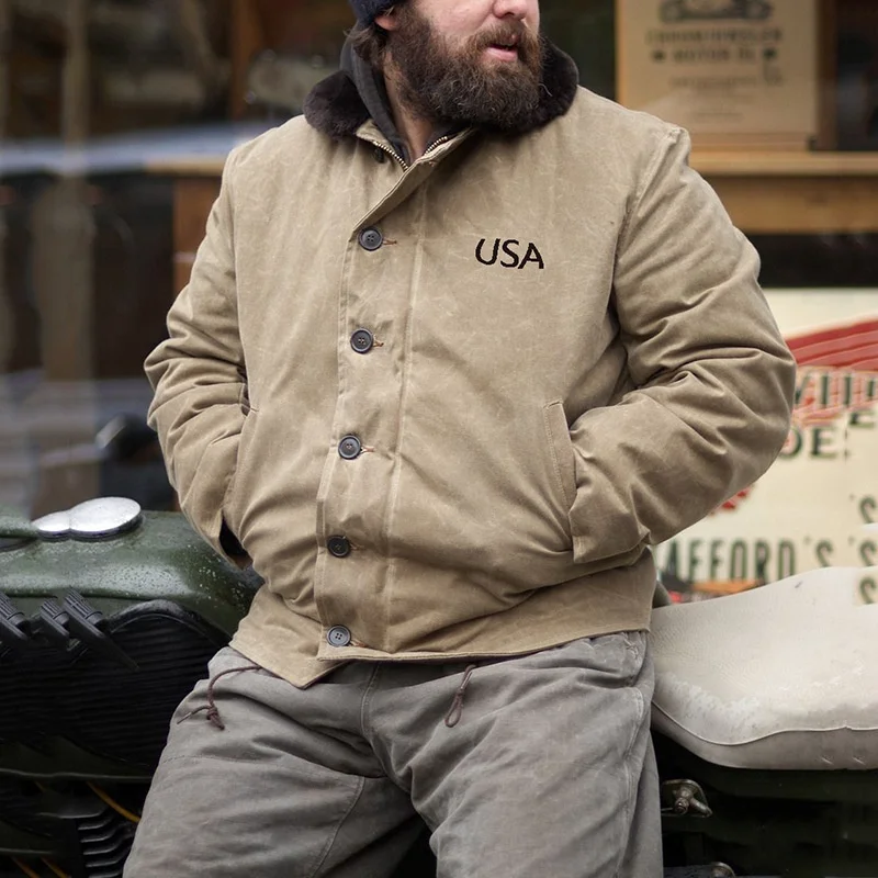 

Men's Coat Autumn Winter Jacket Cotton-Padded Coat Casual Retro Parka Full Sleeve N 1 Deck Jackets Warm Button Single Breasted